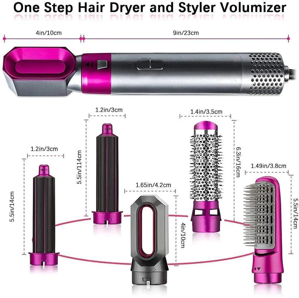 5 in 1 Multifunctional Hair Dryer Styling Tool, Detachable 5-in-1 Multi-Head Hot Air Comb, The Negative Ion Automatic Suction Hair Curler