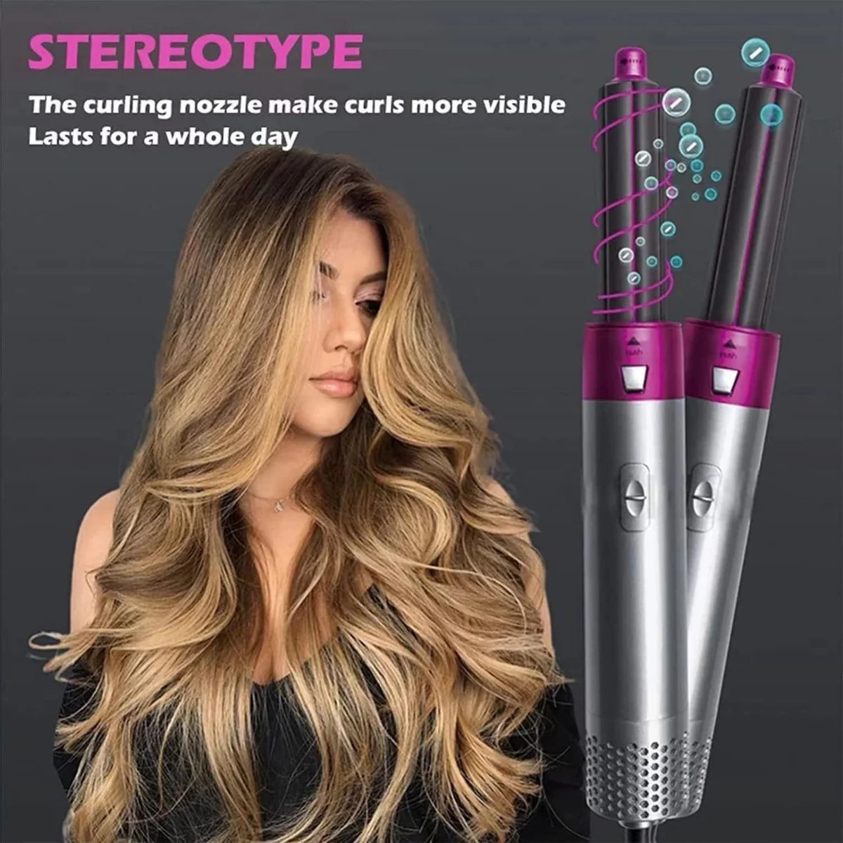 5 in 1 Multifunctional Hair Dryer Styling Tool, Detachable 5-in-1 Multi-Head Hot Air Comb, The Negative Ion Automatic Suction Hair Curler