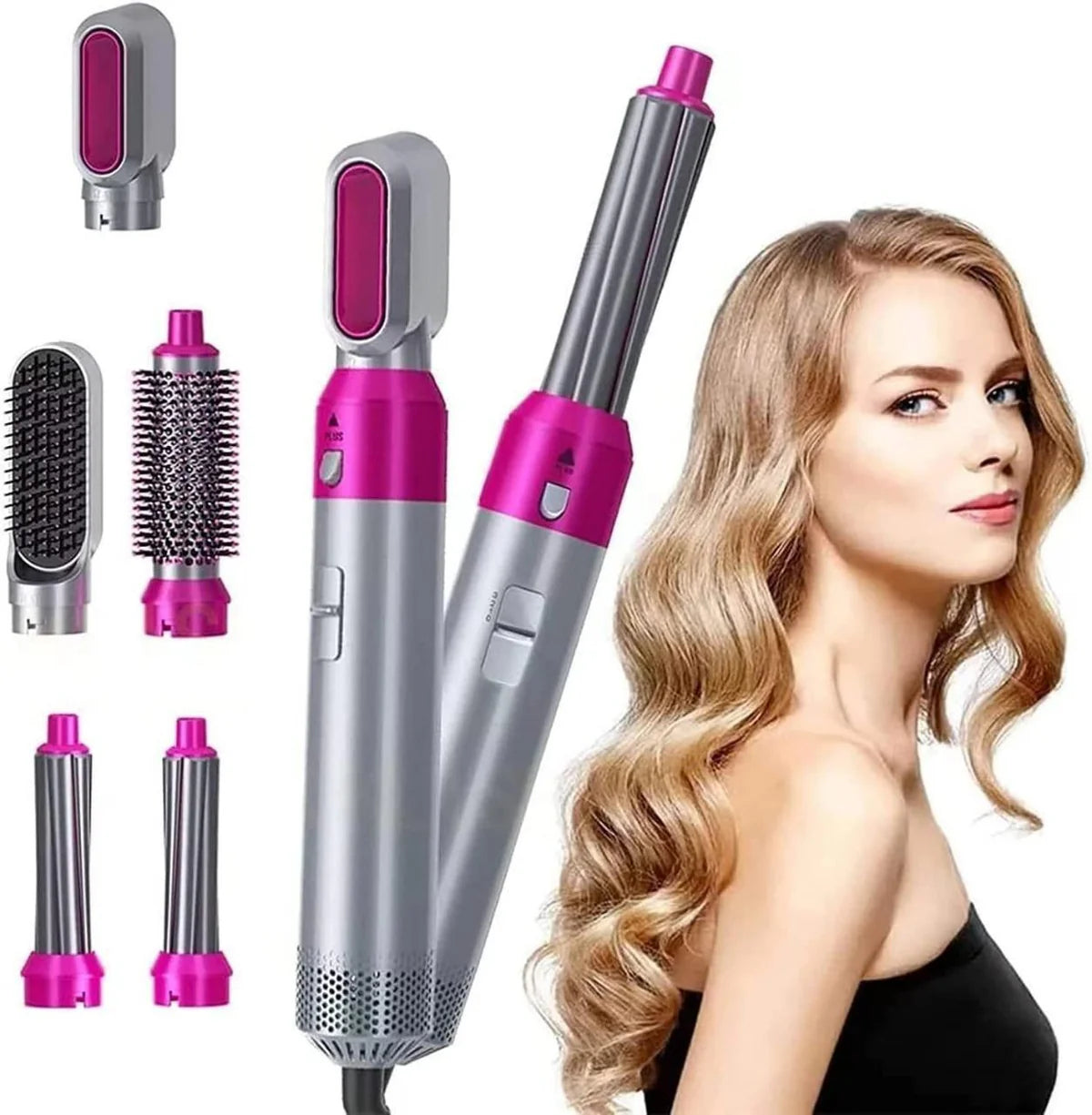 5 in 1 Multifunctional Hair Dryer Styling Tool, Detachable 5-in-1 Multi-Head Hot Air Comb, The Negative Ion Automatic Suction Hair Curler